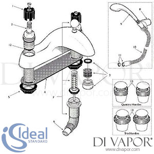 Ideal Standard Waterways Bath Mixer Rim Mounted with Kit Tap Spare Parts - IDL DV 317